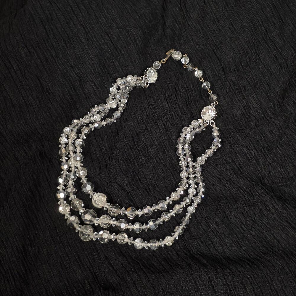 Vintage Strand Crystal Look Necklace Rhinestone Bridal Choker AB Aurora Borealis